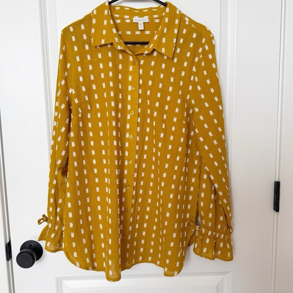 Garnet Hill Womens Organic Cotton Tunic Top‎ Medium Long Sleeve Boho Art Yellow